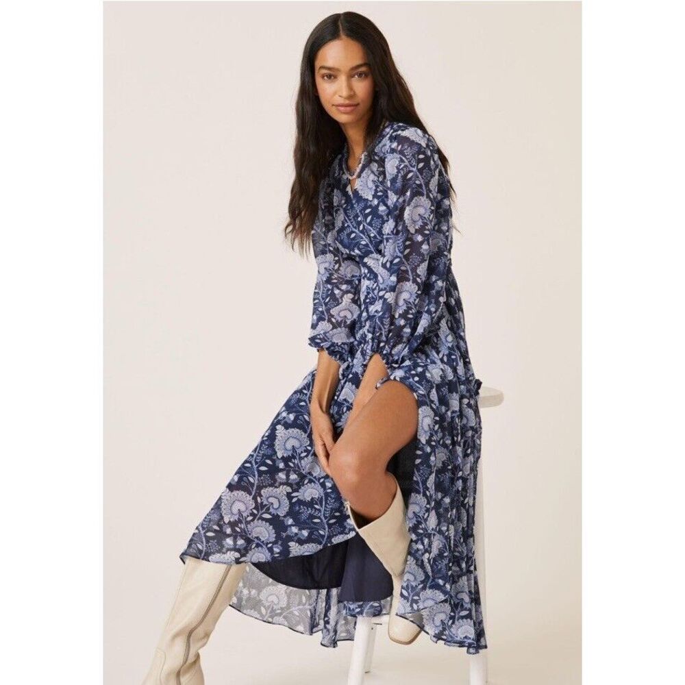 anthropologie blue motif dress | Dresses | New Anthropologie Hutch Geo Floral Wrap Maxi Size Medium lartiste Modern Scoop Neck A-Line Core Colors:Espresso